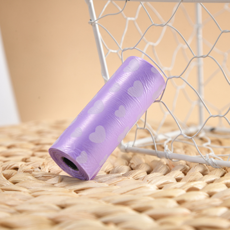 Jiahao saci de gunoi pentru animale de companie, rolă continuă, imprimeu inimă, plastic, o singură folosință, grosime normală