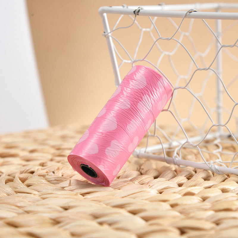 Jiahao saci de gunoi pentru animale de companie, rolă continuă, imprimeu inimă, plastic, o singură folosință, grosime normală