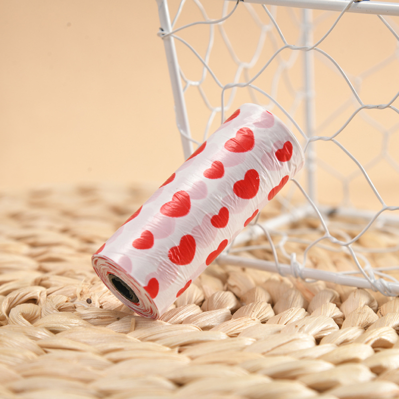 Jiahao saci de gunoi pentru animale de companie, rolă continuă, imprimeu inimă, plastic, o singură folosință, grosime normală