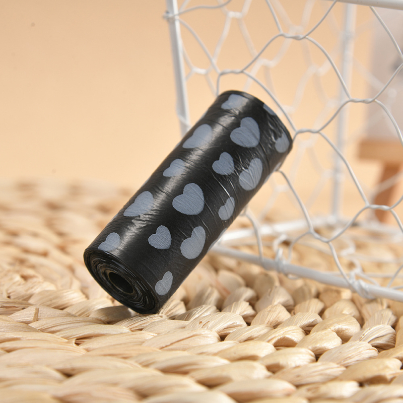 Jiahao saci de gunoi pentru animale de companie, rolă continuă, imprimeu inimă, plastic, o singură folosință, grosime normală