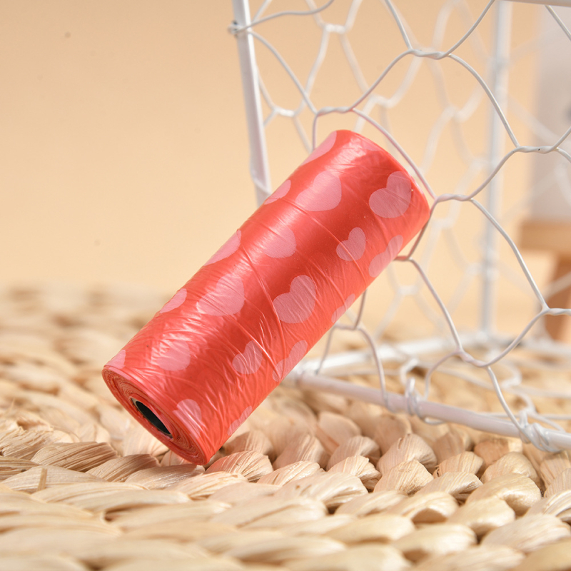 Jiahao saci de gunoi pentru animale de companie, rolă continuă, imprimeu inimă, plastic, o singură folosință, grosime normală