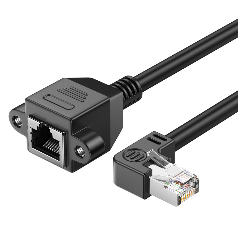 Cat5 Ethernet ъглов удължител, мъжки към женски RJ-45, вътрешно ползване, меден проводник, позлатени контакти