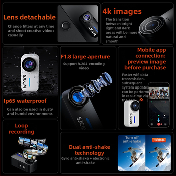 SJCAM Quick Shadow C110 FPV akčná kamera na motocykl - 4K, 20MP senzor, anti-shake stabilizácia, microSD až 128GB, vodeodolný kryt súčasťou