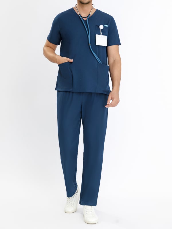 Férfi rövid ujjú munkaruha orvosi/laboratóriumi használatra, lélegző kémiai rost keverékből, 95% poliészter, 2024 nyár