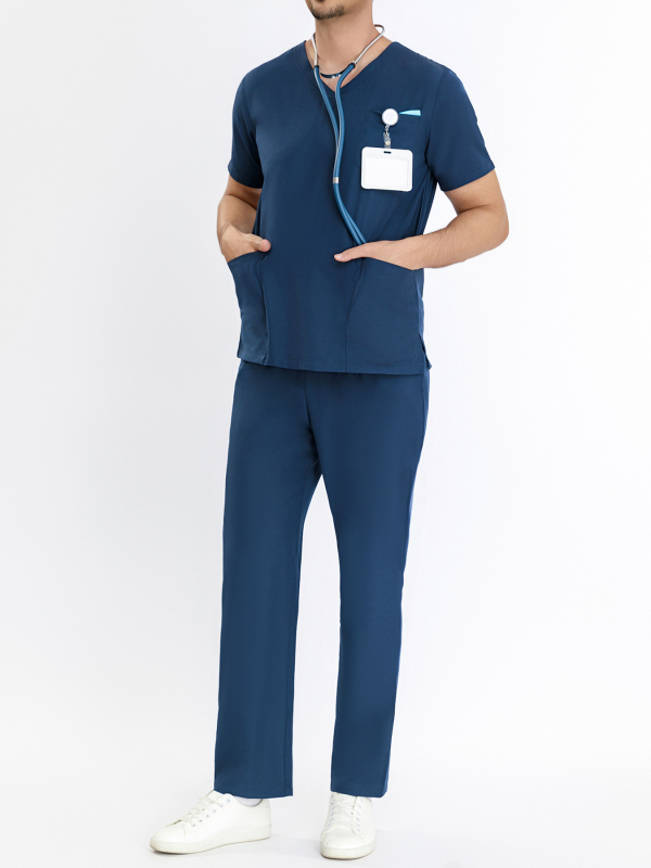 Férfi rövid ujjú munkaruha orvosi/laboratóriumi használatra, lélegző kémiai rost keverékből, 95% poliészter, 2024 nyár