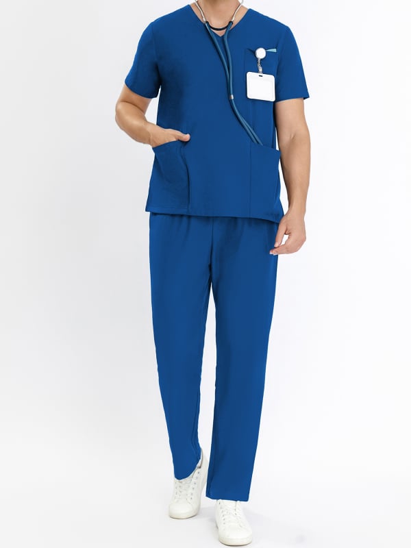 Férfi rövid ujjú munkaruha orvosi/laboratóriumi használatra, lélegző kémiai rost keverékből, 95% poliészter, 2024 nyár