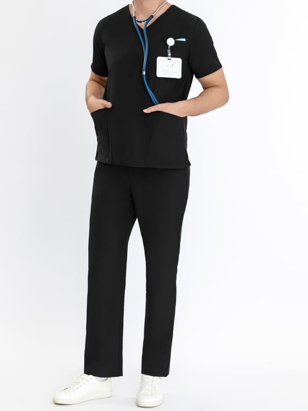 Férfi rövid ujjú munkaruha orvosi/laboratóriumi használatra, lélegző kémiai rost keverékből, 95% poliészter, 2024 nyár