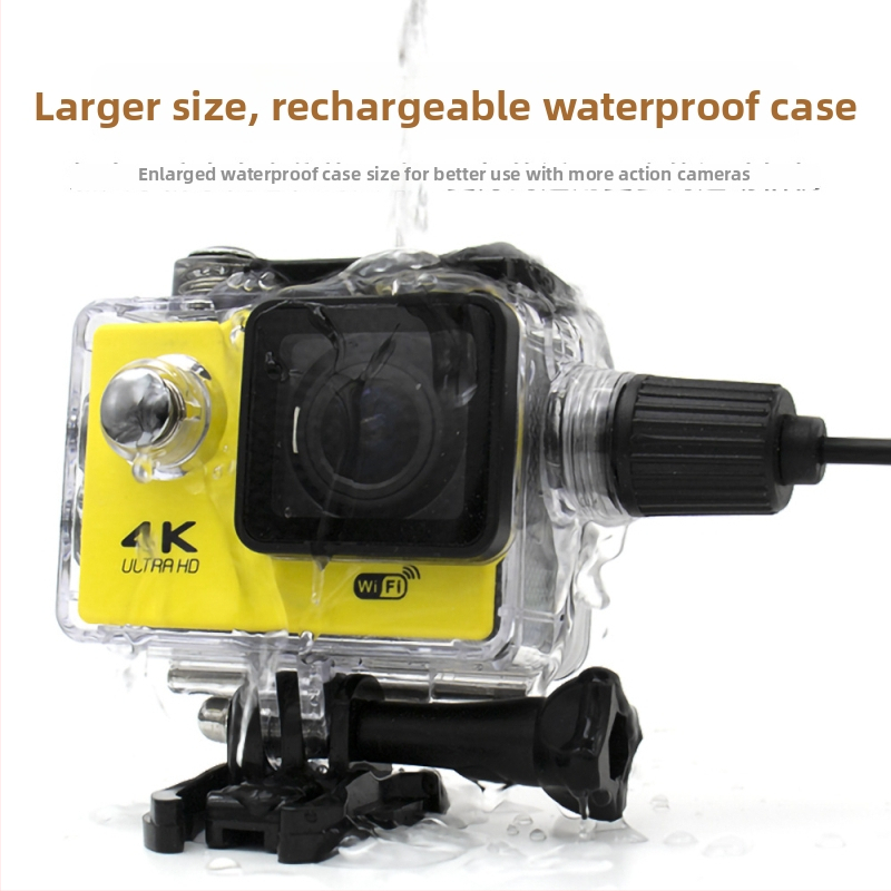 SJ4000 Type B vodotesný kryt pre akčnú kameru — bočné nabíjanie a nahrávanie, ABS materiál, balenie obsahuje Type B kryt + základňa + dátový kábel