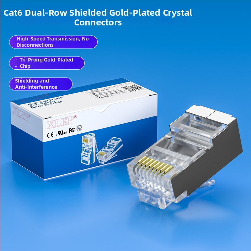 RJ45 Cat6 Shielded Crystal Head, Zeltīts, Tīrs varš, 8P8C