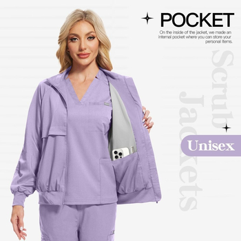 Унисекс униформа за медицински сестри – яке от chenille плат със спандексова материя, ¾ ръкави, пухена яка, антирадиационна