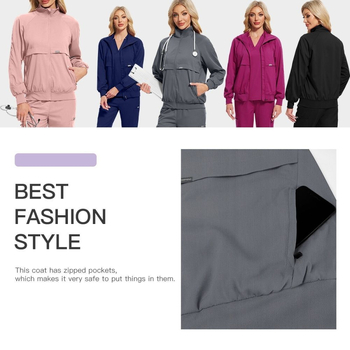 Унисекс униформа за медицински сестри – яке от chenille плат със спандексова материя, ¾ ръкави, пухена яка, антирадиационна