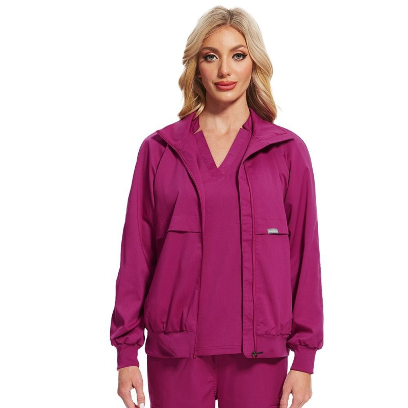 Унисекс униформа за медицински сестри – яке от chenille плат със спандексова материя, ¾ ръкави, пухена яка, антирадиационна