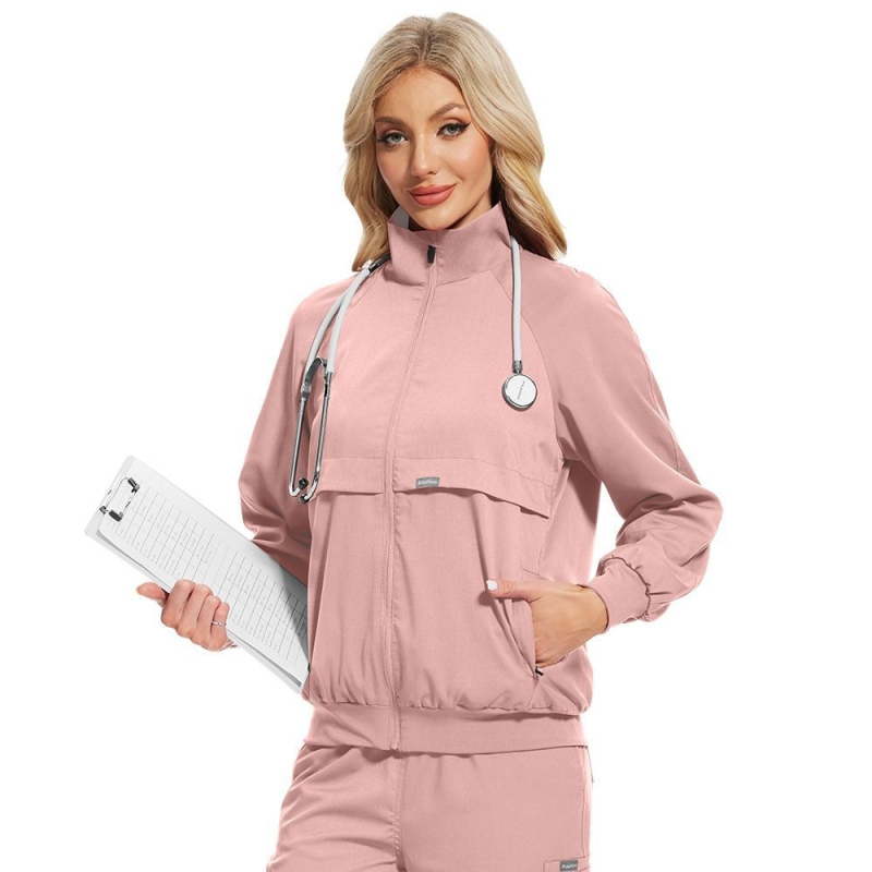 Унисекс униформа за медицински сестри – яке от chenille плат със спандексова материя, ¾ ръкави, пухена яка, антирадиационна