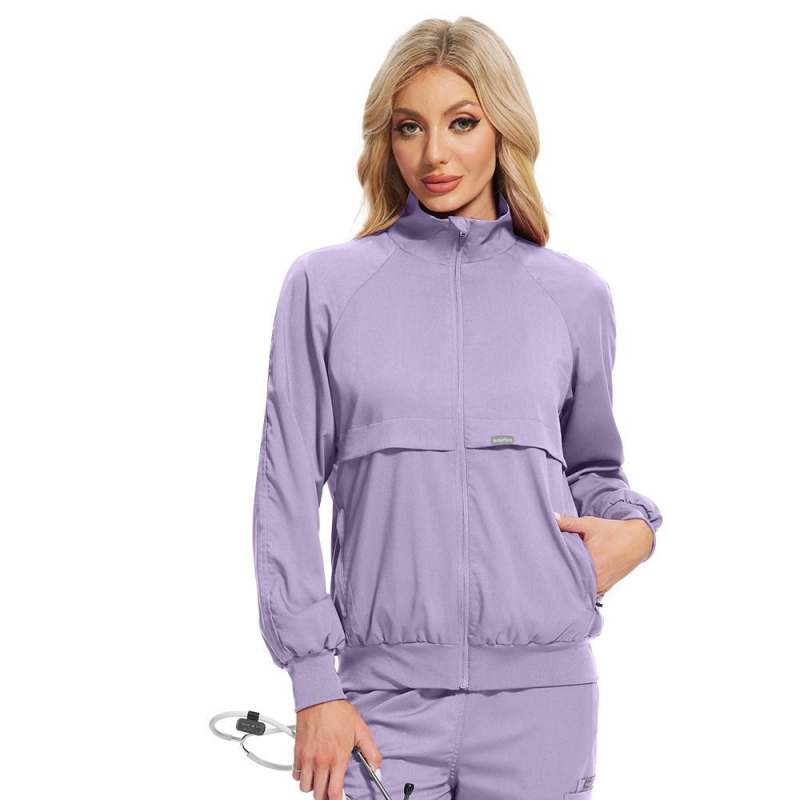 Унисекс униформа за медицински сестри – яке от chenille плат със спандексова материя, ¾ ръкави, пухена яка, антирадиационна