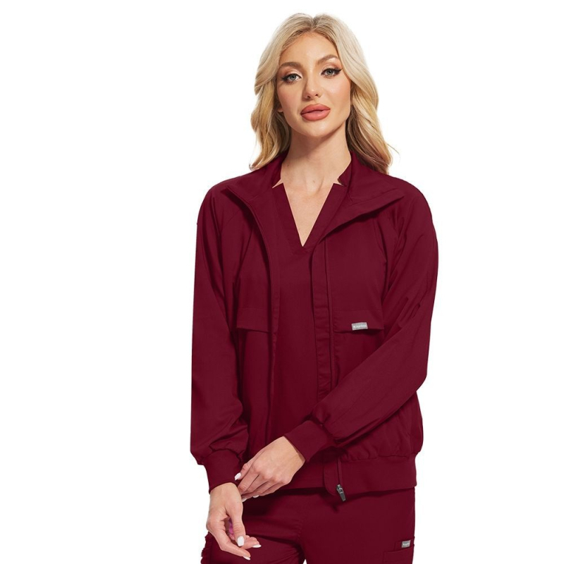 Унисекс униформа за медицински сестри – яке от chenille плат със спандексова материя, ¾ ръкави, пухена яка, антирадиационна