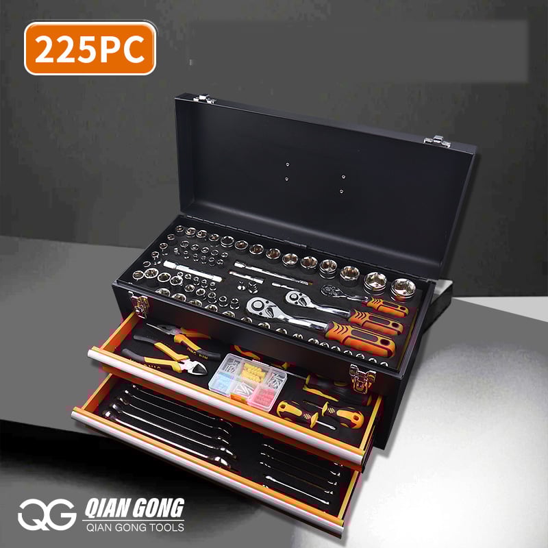 Φορητό κιτ εργαλείων με δύο συρτάρια, αυτοκλειδούμενο, 225 τεμάχια για εξαγωγή