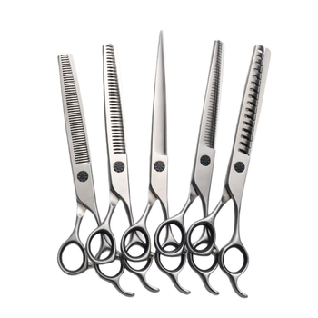 Hanchuang set de foarfece pentru animale de companie din oțel inoxidabil 440C, vârf curbat, lamă zimțată