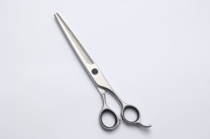 Hanchuang set de foarfece pentru animale de companie din oțel inoxidabil 440C, vârf curbat, lamă zimțată