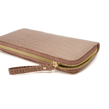 Дълъг дамски портфейл с дръжка за китка и карти слотове, PU материал, водоустойчив, ултралек, еднотонен дизайн