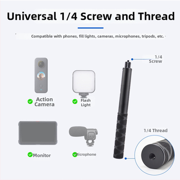 Baston selfie extensibil pentru Insta360 ONE R / X2 / EVO, mâner din aliaj de aluminiu, priză din burete și curea de încheietură; sarcină maximă 2–5 kg