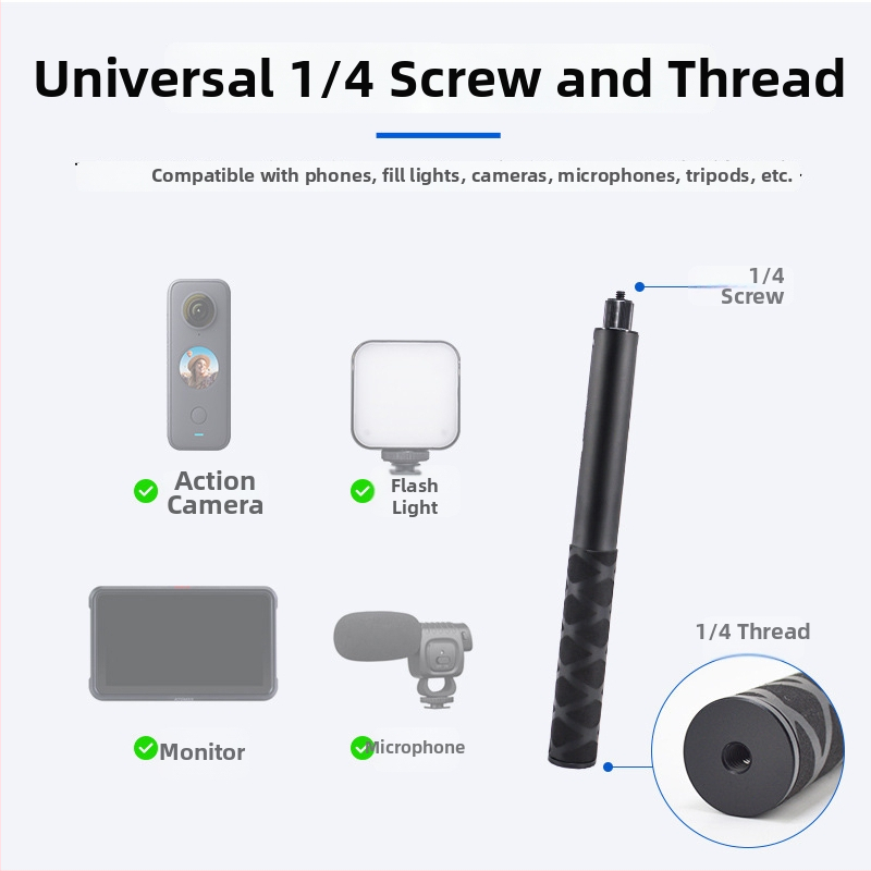 Paplašināmais Selfie sticks Insta360 ONE R / X2 / EVO ar alumīnija sakausējuma rokturi, putu rokturi un plaukstas siksnu; maksimālā slodze 2–5 kg