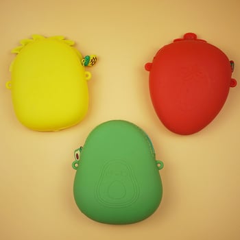 Силиконова авокадо чанта през кръст за монети, плоден принт, унисекс, портфейл с една сгъвка, водоустойчива и разширяваща се