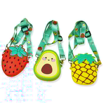 Силиконова авокадо чанта през кръст за монети, плоден принт, унисекс, портфейл с една сгъвка, водоустойчива и разширяваща се