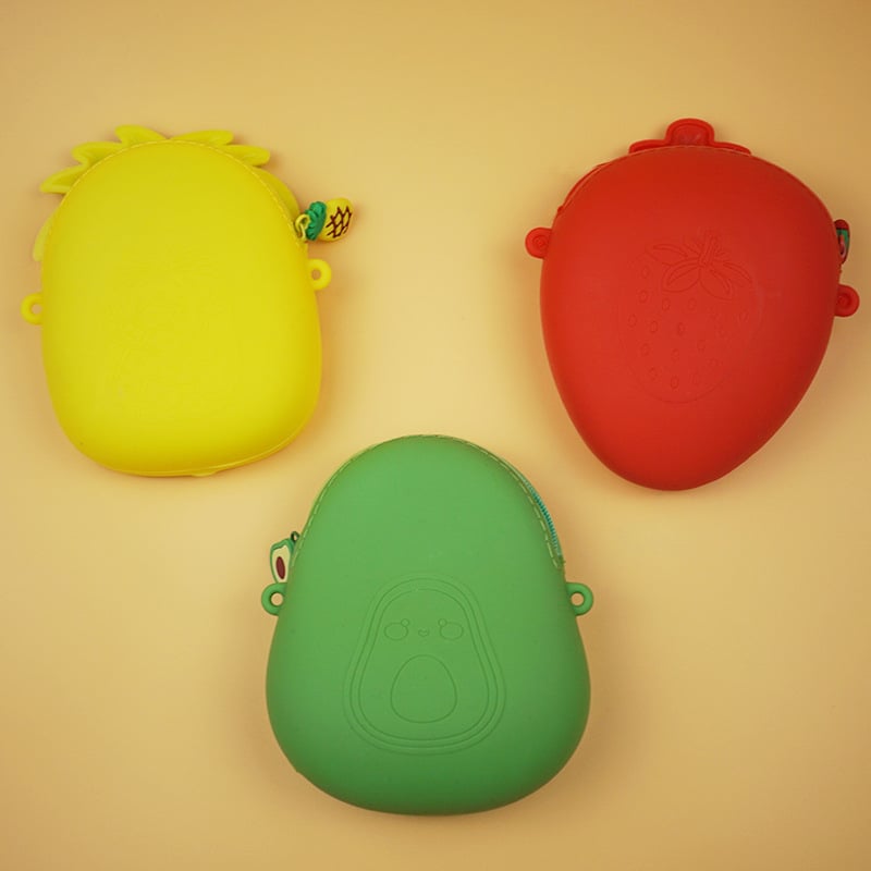 Силиконова авокадо чанта през кръст за монети, плоден принт, унисекс, портфейл с една сгъвка, водоустойчива и разширяваща се