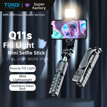 Mini Bluetooth selfie tyč s trojnohým stolným stojanom a LED osvetlením – ABS + nehrdzavejúca oceľ, diaľkové ovládanie, stolný stojan, univerzálna kompatibilita