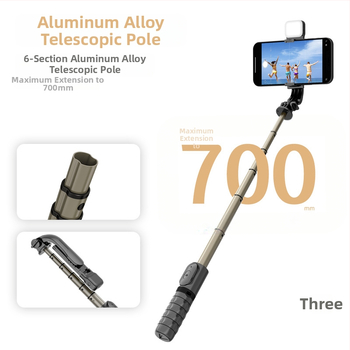 Mini Bluetooth selfie tyč s trojnohým stolným stojanom a LED osvetlením – ABS + nehrdzavejúca oceľ, diaľkové ovládanie, stolný stojan, univerzálna kompatibilita