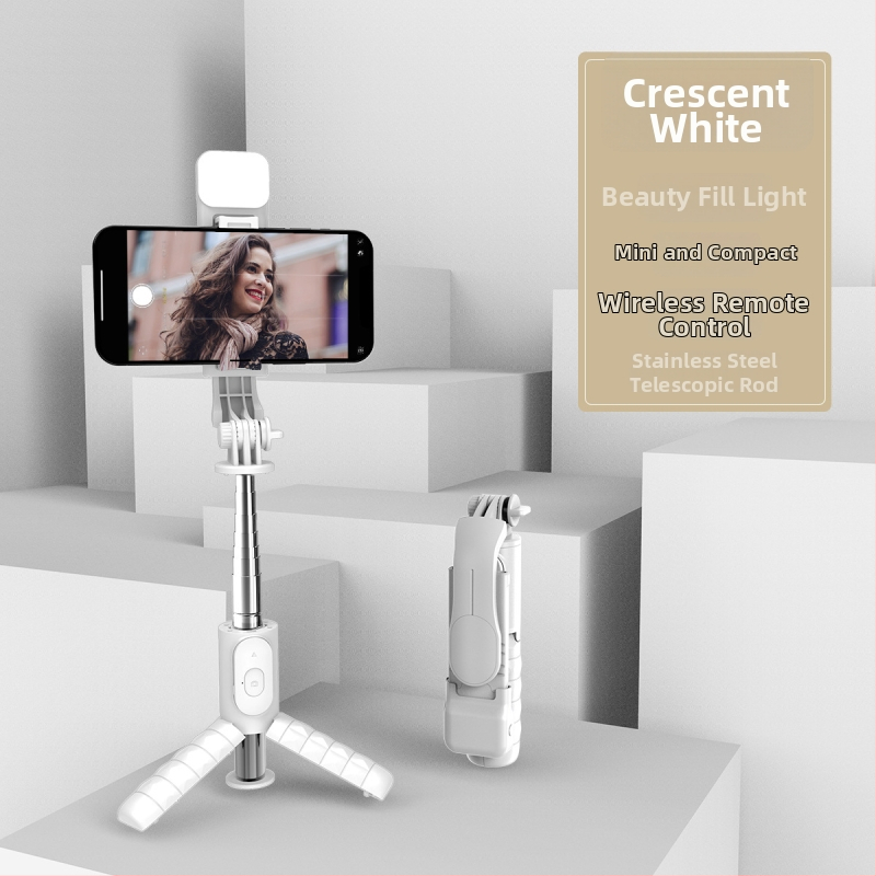 Mini Bluetooth selfie tyč s trojnohým stolným stojanom a LED osvetlením – ABS + nehrdzavejúca oceľ, diaľkové ovládanie, stolný stojan, univerzálna kompatibilita