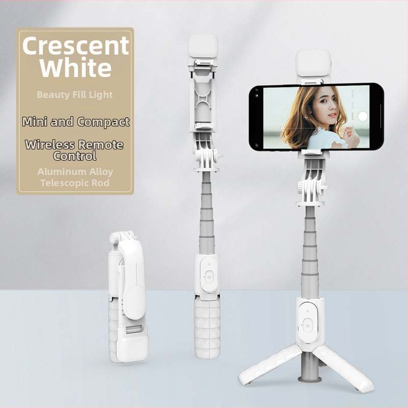 Mini Bluetooth selfie tyč s trojnohým stolným stojanom a LED osvetlením – ABS + nehrdzavejúca oceľ, diaľkové ovládanie, stolný stojan, univerzálna kompatibilita