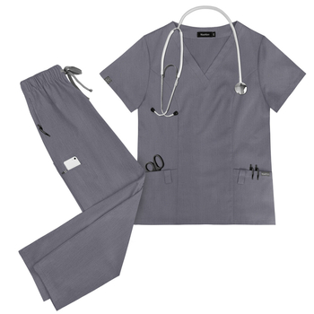 Unisex medicinski radni komplet za bolnice, kratkih rukava, V-dekolte, materijal poliester-elastan koji odvodi vlagu