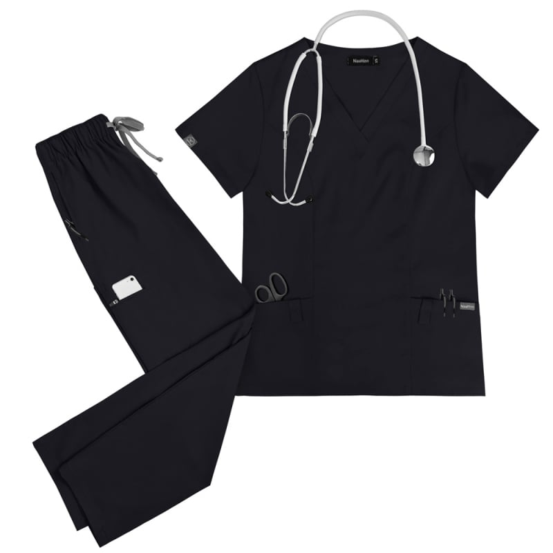Unisex medicinski radni komplet za bolnice, kratkih rukava, V-dekolte, materijal poliester-elastan koji odvodi vlagu