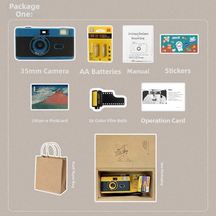 Филмова камера, компактен ретро дизайн, за снимане на филм, използва филм, живот на батерията до 3 години
