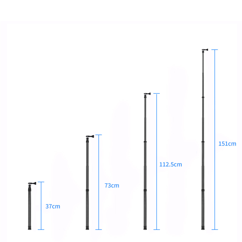 Monopod selfie din carbon cu 7 secțiuni, montaj 1/4 inch și interfețe duale, compatibil cu camere de acțiune și telefoane, sarcină maximă 2 kg