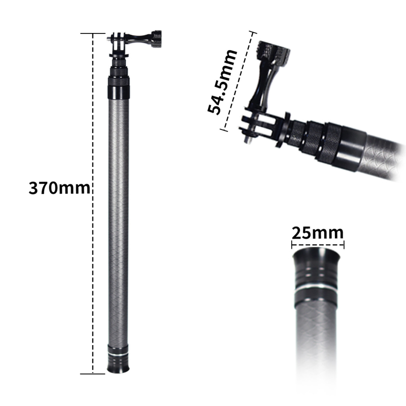 Monopod selfie din carbon cu 7 secțiuni, montaj 1/4 inch și interfețe duale, compatibil cu camere de acțiune și telefoane, sarcină maximă 2 kg