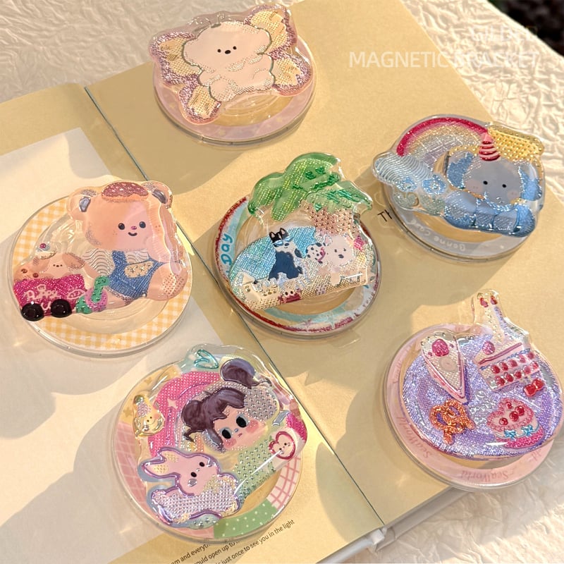 Suport de masă pentru telefon, acrilic, stil desen animat, tehnică de lipire aurie, compatibil cu o singură bază