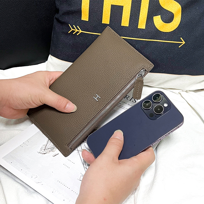 Ženski dugi novčanik, ultra tanak s džepom za telefon i držačem kartica, zatvarač (koža prve klase, dugi stil, ultra tanak, džep za telefon, držač kartica)
