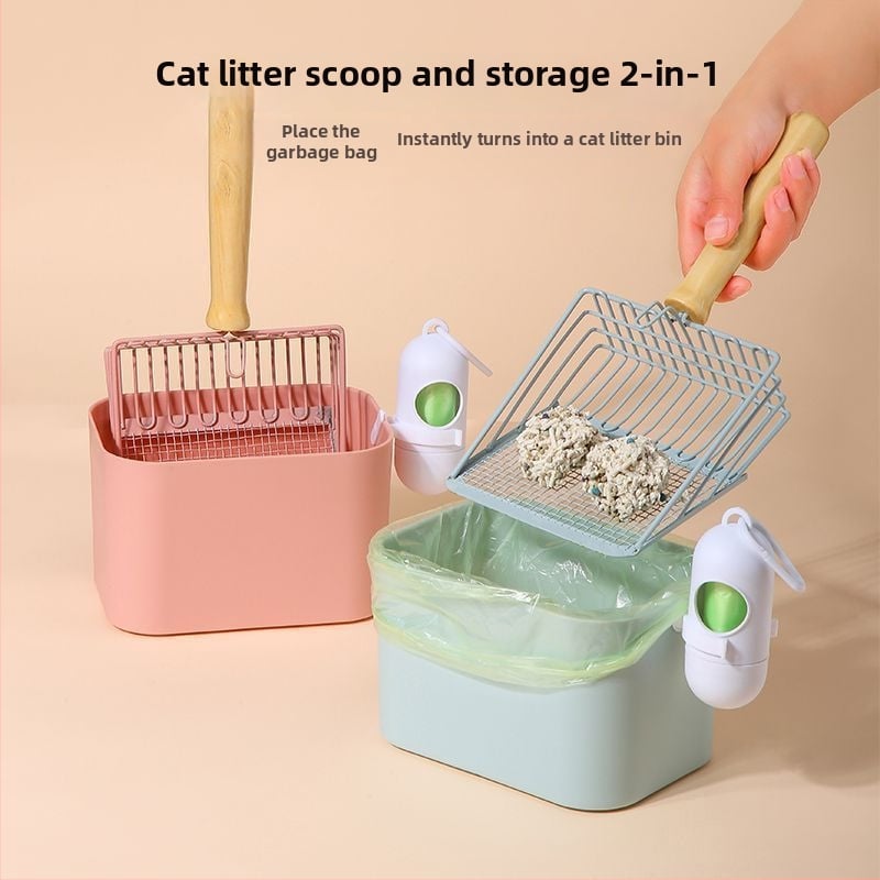 Lopată pentru nisip de pisică și coș de gunoi – 2 în 1, plastic, neimportat, fără cadou