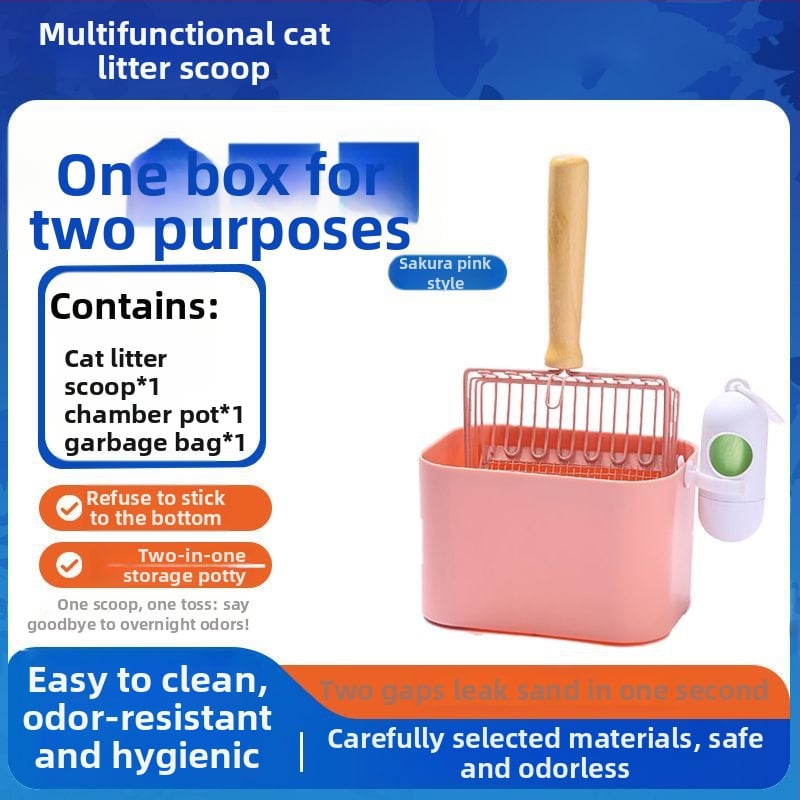 Lopată pentru nisip de pisică și coș de gunoi – 2 în 1, plastic, neimportat, fără cadou