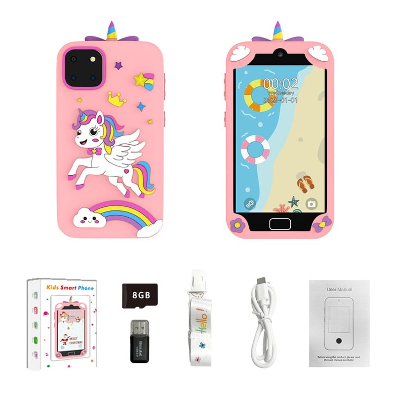 Детска камера H1 с тема единорог, сенсор до 1 МР, TF карта за съхранение, корпус от ABS пластмаса и силикон, живот на батерията 1–3 ч., функции: снимане, видео, игри, филтри, стикер за снимки