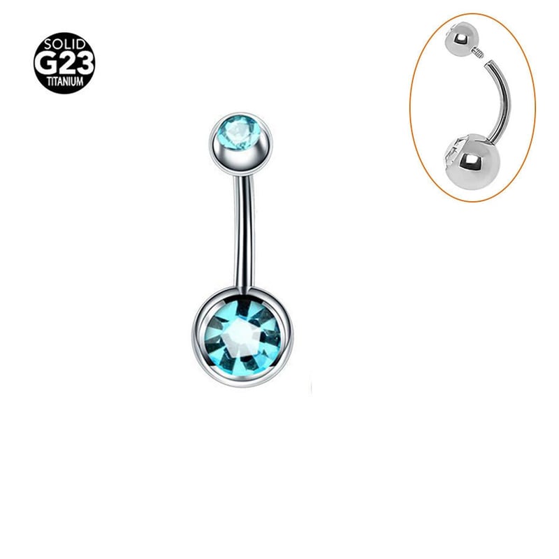 Διασυνοριακό, best-seller εσωτερικό τρύπημα στον αφαλό από κράμα τιτανίου G23, διπλής όψης, με διαμάντι και ζιρκονία
