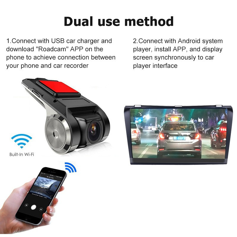 Dash cam WiFi ascuns cu ADAS, corp din aliaj de zinc, obiectiv unic, unghi de vizualizare 170°, 1080p, USB, card TF