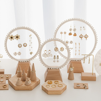 Стойка за обици от бамбук, кръгъл дизайн, едно ниво, скандинавски стил, ръчна изработка