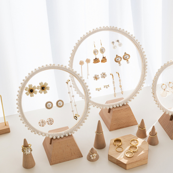 Стойка за обици от бамбук, кръгъл дизайн, едно ниво, скандинавски стил, ръчна изработка