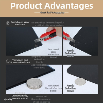 Temperēta stikla fona panelis ar reflektoru, 5 mm biezums, svars 5,3 kg, piemērots preču fotografēšanai
