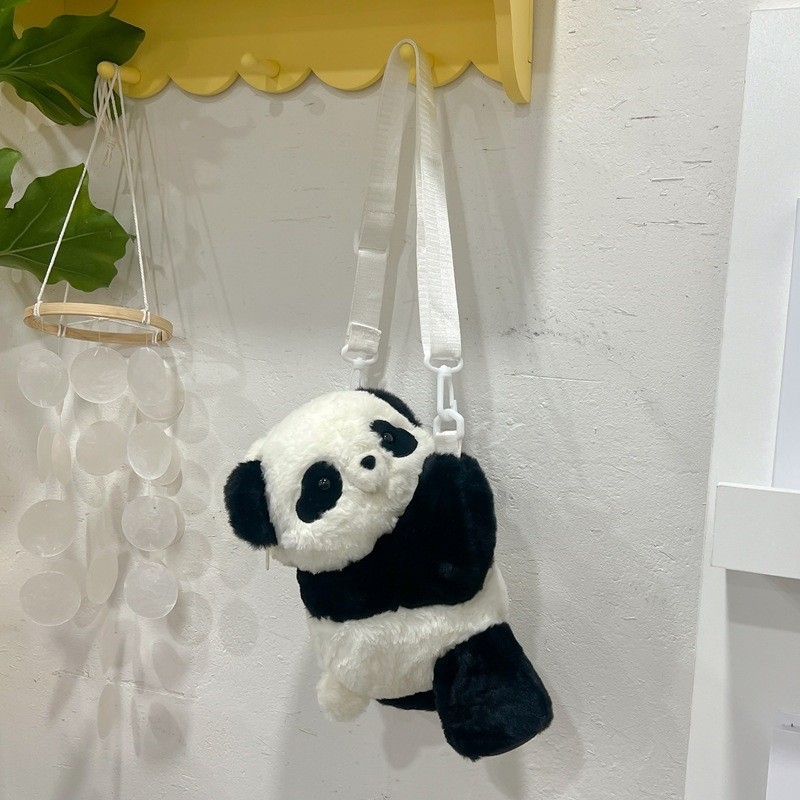 Pliš panda torba preko ramena – okrugli oblik, zatvarač, najlonska podstava, svjež i sladak stil