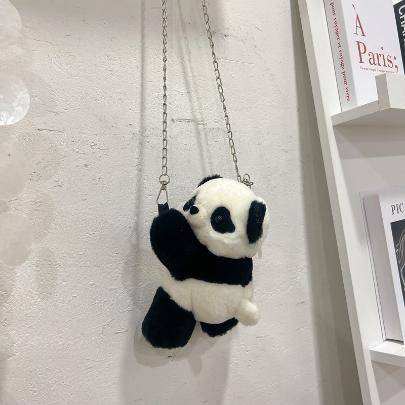 Pliš panda torba preko ramena – okrugli oblik, zatvarač, najlonska podstava, svjež i sladak stil