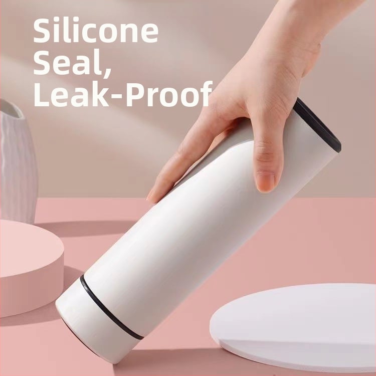 Termos pohár 304 rozsdamentes acél belső tartállyal, külső 201 rozsdamentes acél, szigetelés 6–12 óra, teavíz elválasztás, intelligens vezérlés hőmérséklet-méréssel